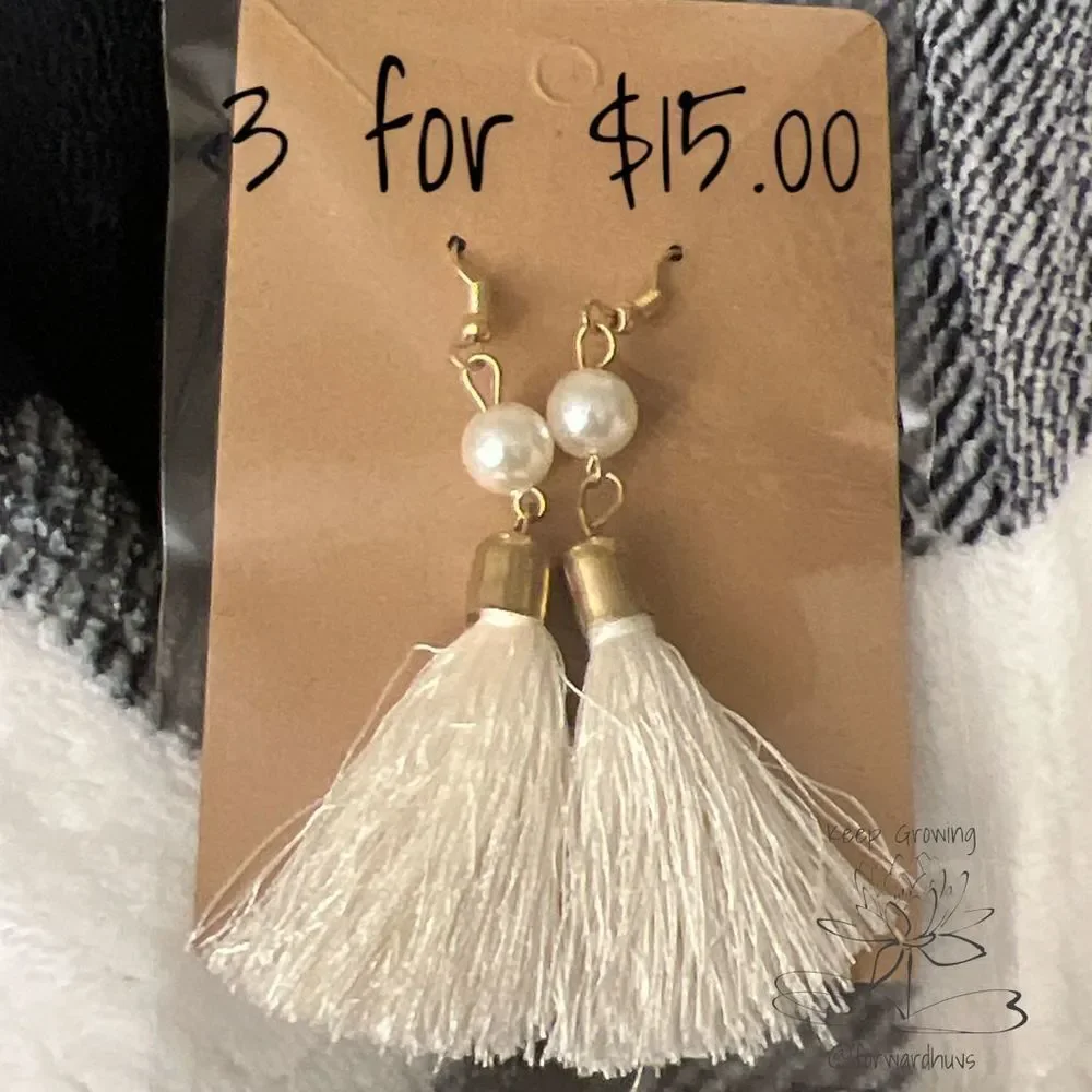 Bundle Sale 3 for $15 | Gold Tone Faux Pearl | Tassel Earrings